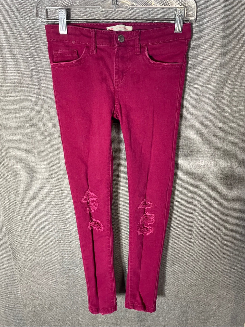 Levis 710 Girls Super Skinny Distressed Jeans Pink Magenta Size 8 Reg